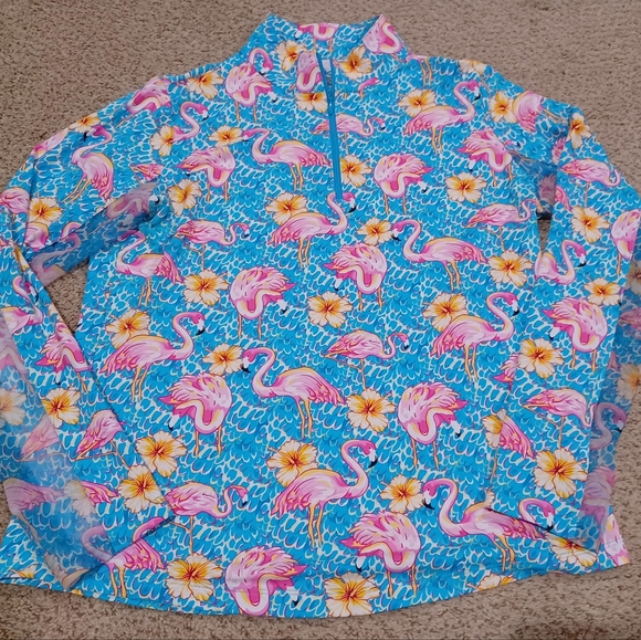 IBKUL Flamingo Print Quarter-Zip Pullover Womens Size M - Picture 4 of 9